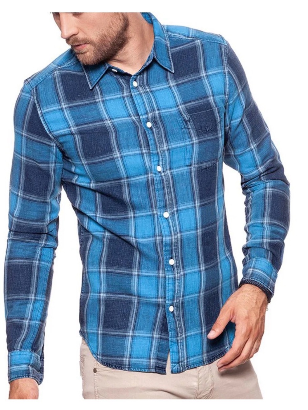 Wrangler | Blue Plaid Long-Sleeve Button-Down Shirt
